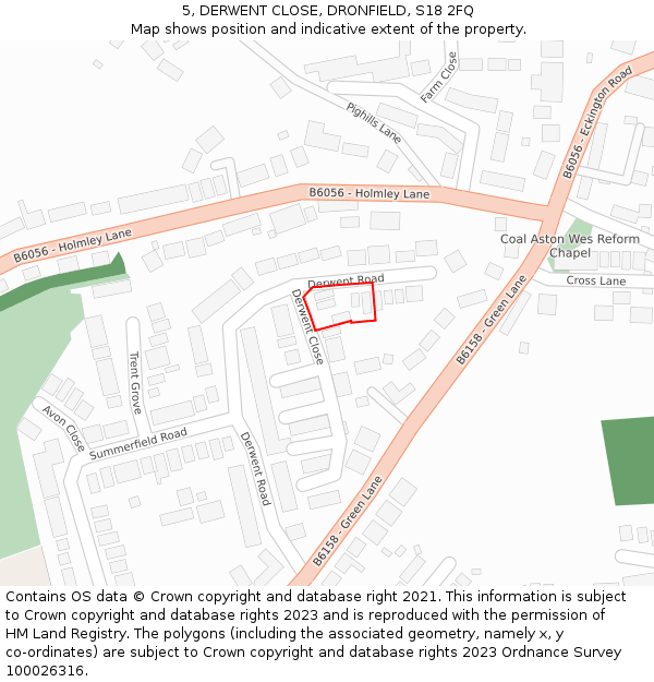 5, DERWENT CLOSE, DRONFIELD, S18 2FQ: Location map and indicative extent of plot