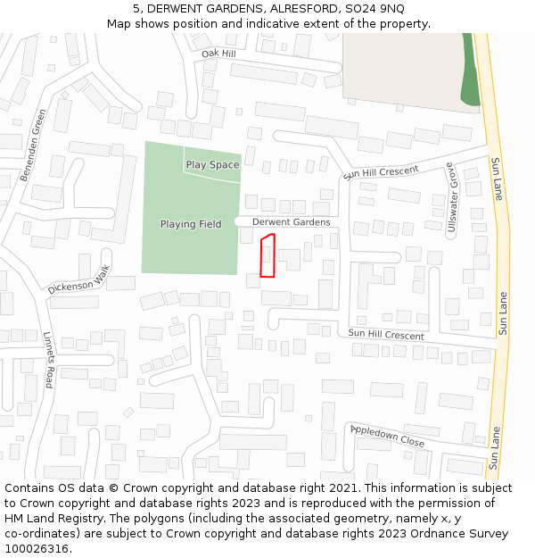 5, DERWENT GARDENS, ALRESFORD, SO24 9NQ: Location map and indicative extent of plot