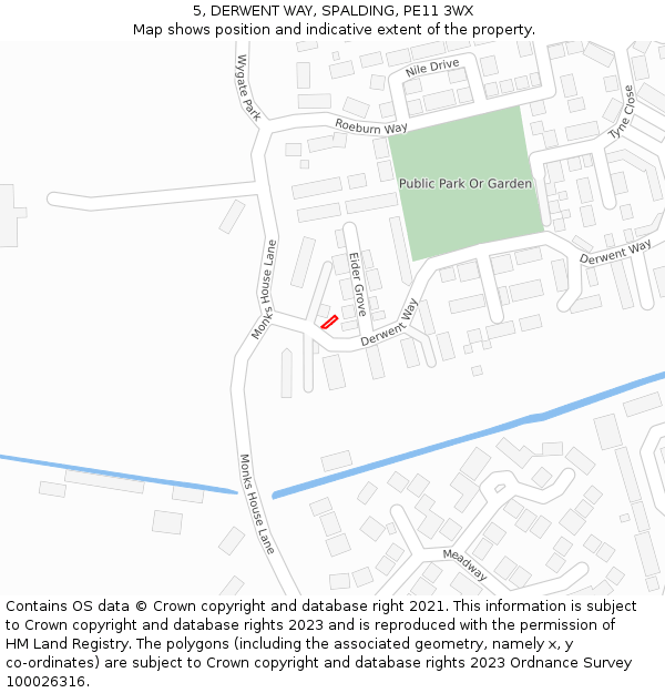 5, DERWENT WAY, SPALDING, PE11 3WX: Location map and indicative extent of plot