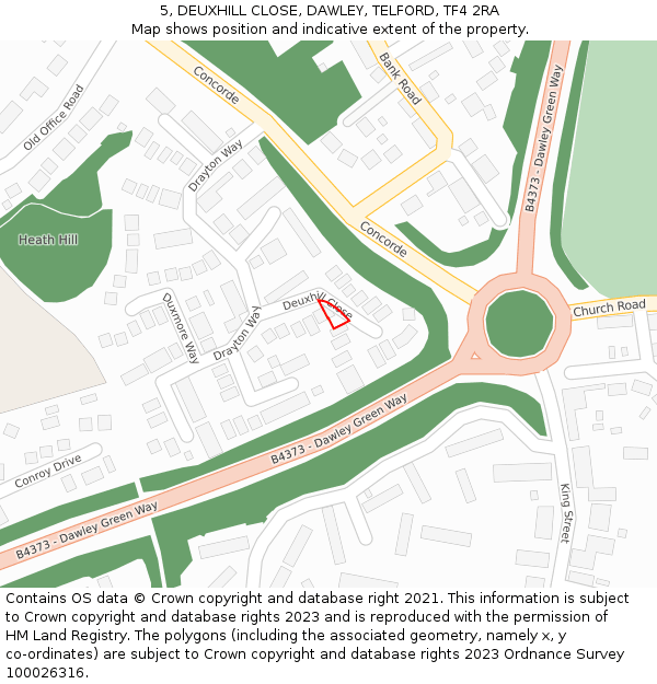 5, DEUXHILL CLOSE, DAWLEY, TELFORD, TF4 2RA: Location map and indicative extent of plot