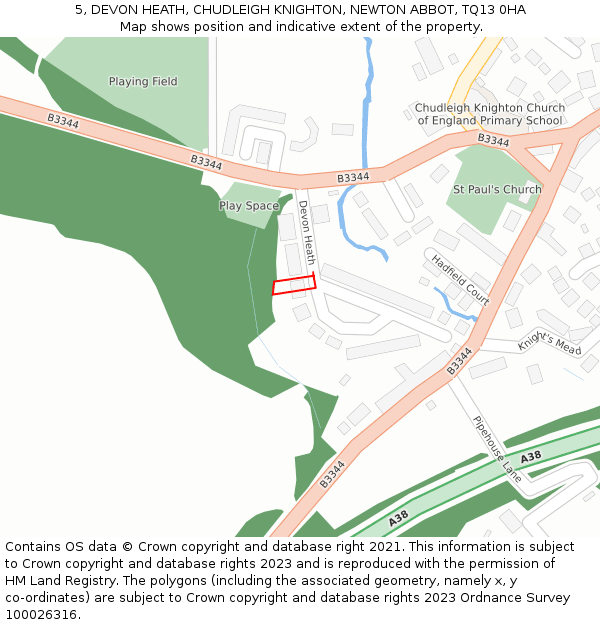 5, DEVON HEATH, CHUDLEIGH KNIGHTON, NEWTON ABBOT, TQ13 0HA: Location map and indicative extent of plot