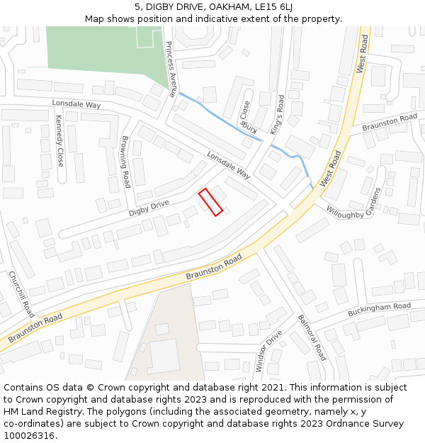 5, DIGBY DRIVE, OAKHAM, LE15 6LJ: Location map and indicative extent of plot