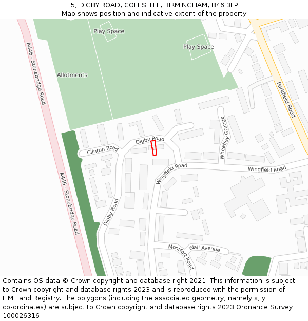 5, DIGBY ROAD, COLESHILL, BIRMINGHAM, B46 3LP: Location map and indicative extent of plot