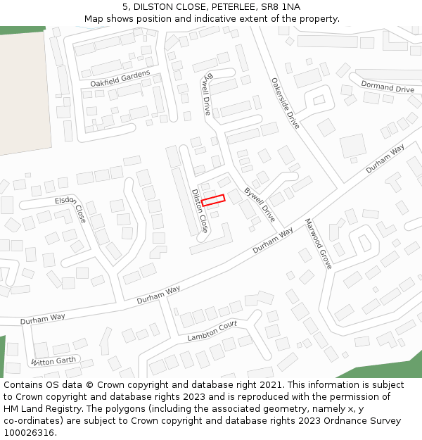 5, DILSTON CLOSE, PETERLEE, SR8 1NA: Location map and indicative extent of plot