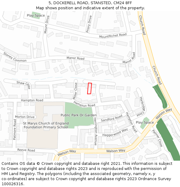 5, DOCKERELL ROAD, STANSTED, CM24 8FF: Location map and indicative extent of plot