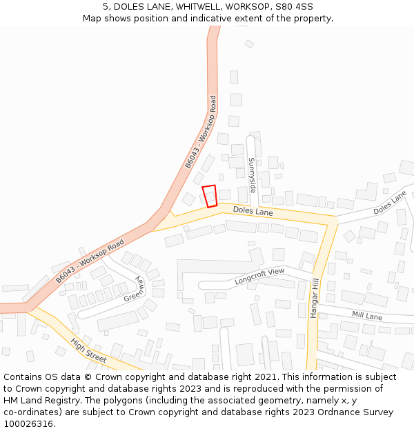 5, DOLES LANE, WHITWELL, WORKSOP, S80 4SS: Location map and indicative extent of plot