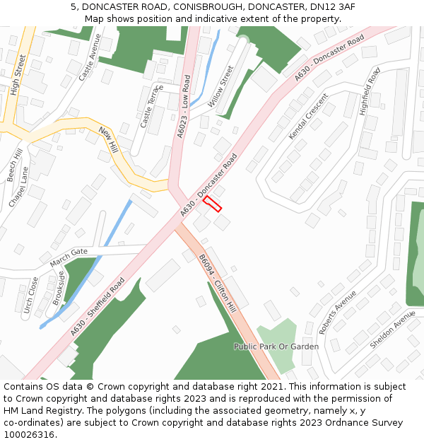 5, DONCASTER ROAD, CONISBROUGH, DONCASTER, DN12 3AF: Location map and indicative extent of plot