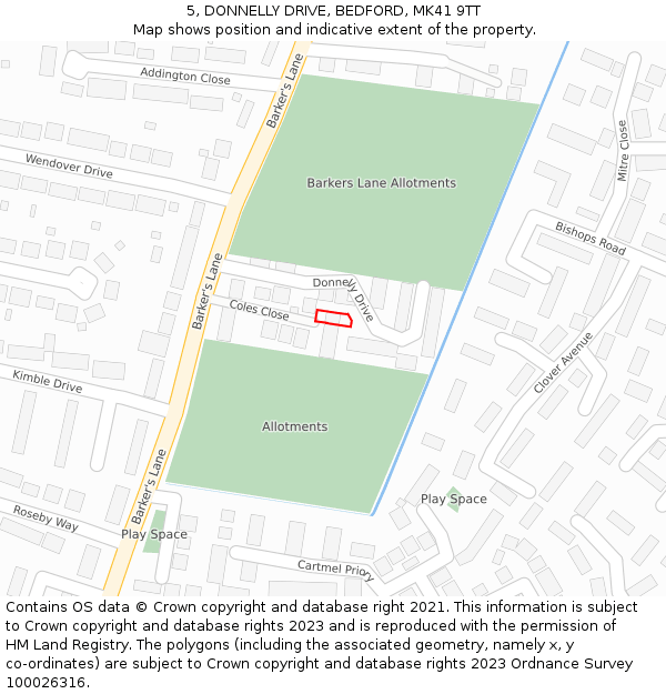 5, DONNELLY DRIVE, BEDFORD, MK41 9TT: Location map and indicative extent of plot