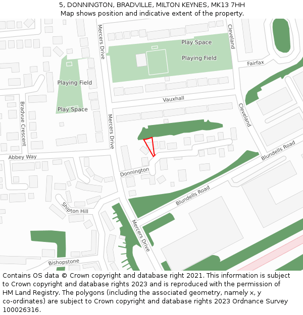 5, DONNINGTON, BRADVILLE, MILTON KEYNES, MK13 7HH: Location map and indicative extent of plot