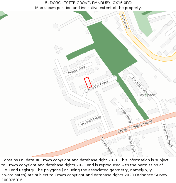 5, DORCHESTER GROVE, BANBURY, OX16 0BD: Location map and indicative extent of plot