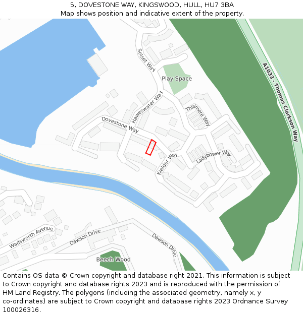 5, DOVESTONE WAY, KINGSWOOD, HULL, HU7 3BA: Location map and indicative extent of plot