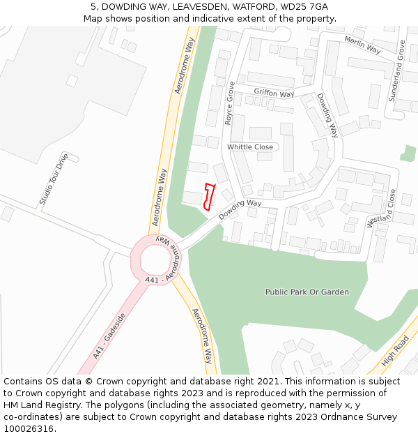 5, DOWDING WAY, LEAVESDEN, WATFORD, WD25 7GA: Location map and indicative extent of plot
