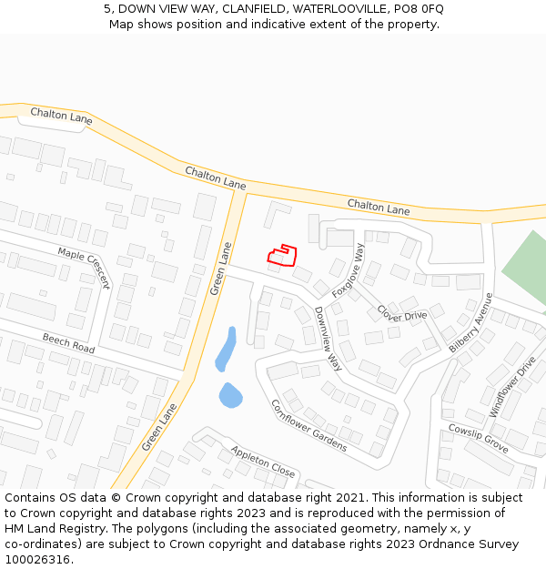 5, DOWN VIEW WAY, CLANFIELD, WATERLOOVILLE, PO8 0FQ: Location map and indicative extent of plot