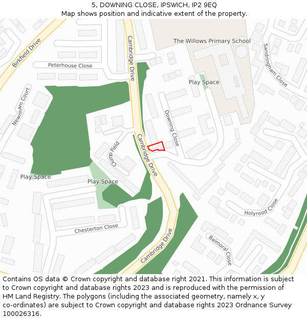 5, DOWNING CLOSE, IPSWICH, IP2 9EQ: Location map and indicative extent of plot