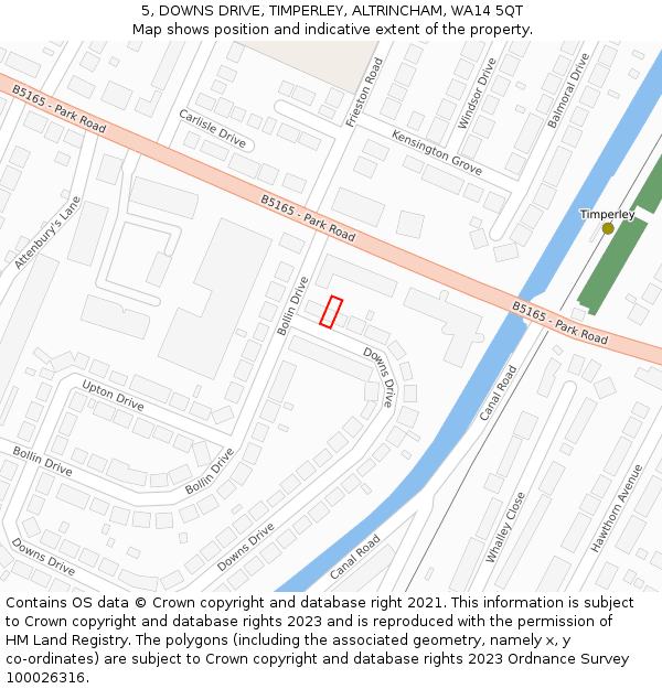5, DOWNS DRIVE, TIMPERLEY, ALTRINCHAM, WA14 5QT: Location map and indicative extent of plot