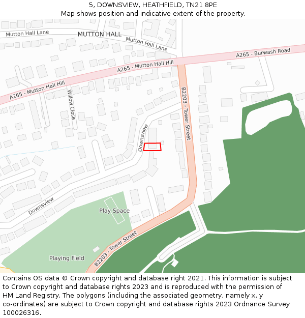 5, DOWNSVIEW, HEATHFIELD, TN21 8PE: Location map and indicative extent of plot