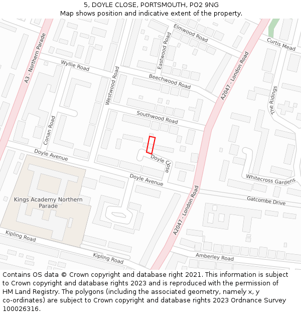 5, DOYLE CLOSE, PORTSMOUTH, PO2 9NG: Location map and indicative extent of plot