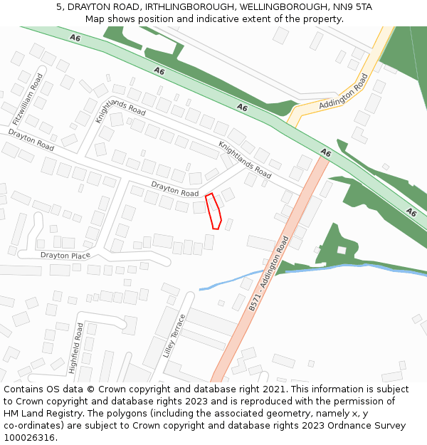 5, DRAYTON ROAD, IRTHLINGBOROUGH, WELLINGBOROUGH, NN9 5TA: Location map and indicative extent of plot