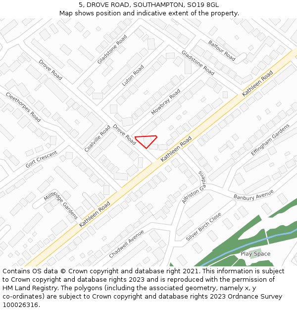 5, DROVE ROAD, SOUTHAMPTON, SO19 8GL: Location map and indicative extent of plot