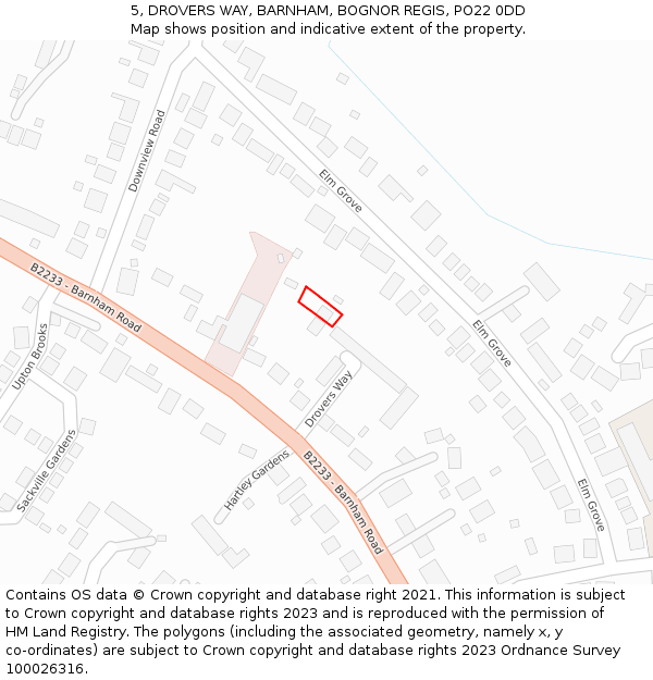 5, DROVERS WAY, BARNHAM, BOGNOR REGIS, PO22 0DD: Location map and indicative extent of plot