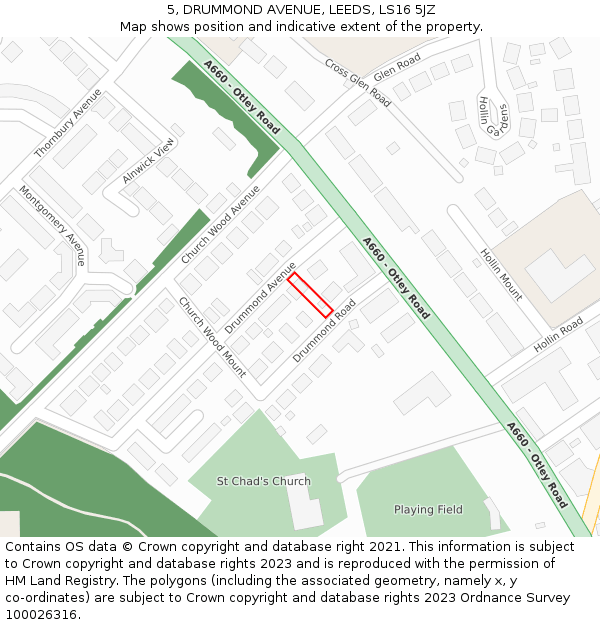 5, DRUMMOND AVENUE, LEEDS, LS16 5JZ: Location map and indicative extent of plot