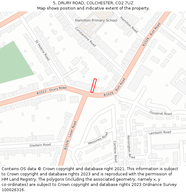 5, DRURY ROAD, COLCHESTER, CO2 7UZ: Location map and indicative extent of plot