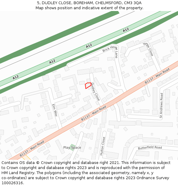 5, DUDLEY CLOSE, BOREHAM, CHELMSFORD, CM3 3QA: Location map and indicative extent of plot