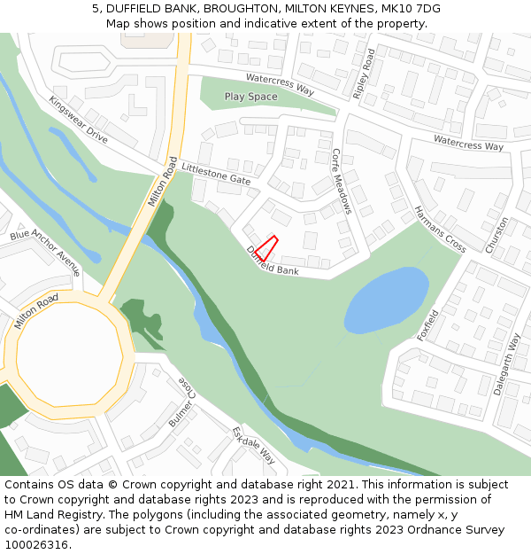 5, DUFFIELD BANK, BROUGHTON, MILTON KEYNES, MK10 7DG: Location map and indicative extent of plot