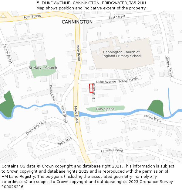 5, DUKE AVENUE, CANNINGTON, BRIDGWATER, TA5 2HU: Location map and indicative extent of plot