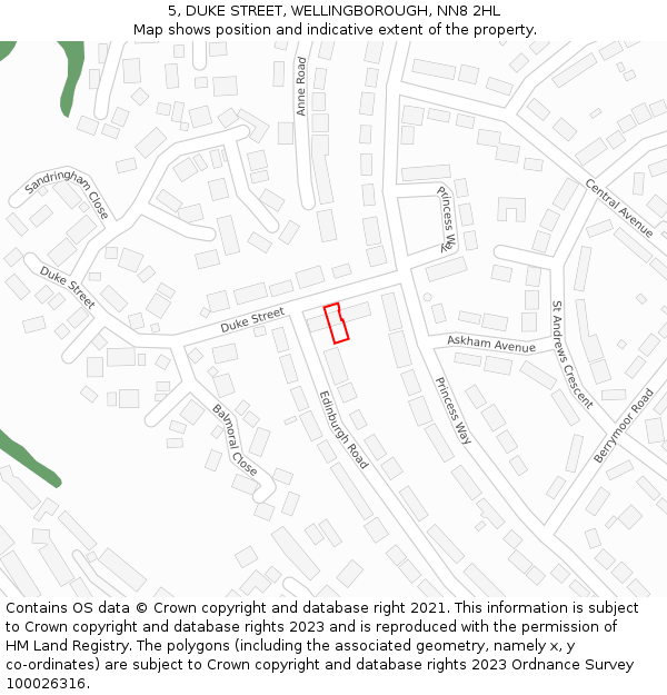 5, DUKE STREET, WELLINGBOROUGH, NN8 2HL: Location map and indicative extent of plot