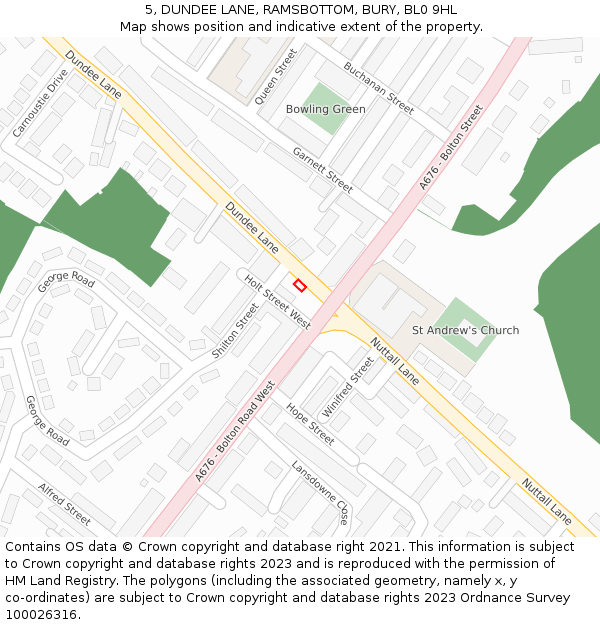 5, DUNDEE LANE, RAMSBOTTOM, BURY, BL0 9HL: Location map and indicative extent of plot