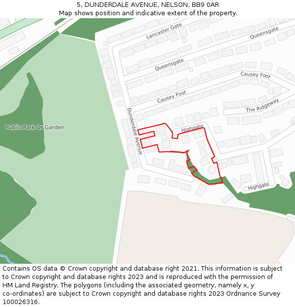 5, DUNDERDALE AVENUE, NELSON, BB9 0AR: Location map and indicative extent of plot