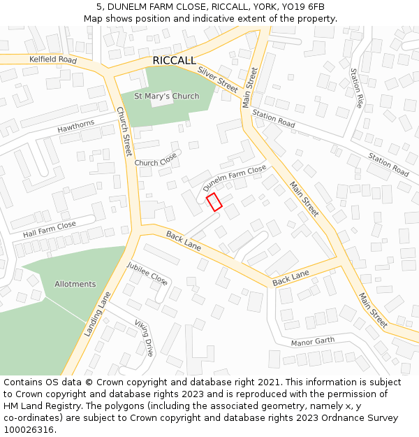 5, DUNELM FARM CLOSE, RICCALL, YORK, YO19 6FB: Location map and indicative extent of plot