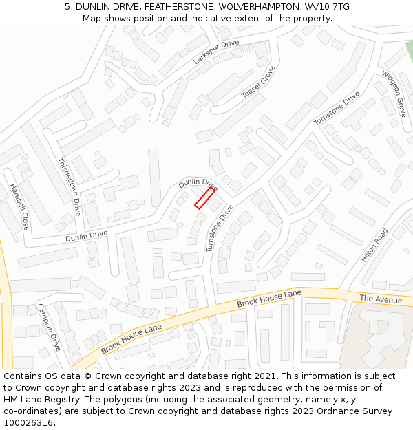 5, DUNLIN DRIVE, FEATHERSTONE, WOLVERHAMPTON, WV10 7TG: Location map and indicative extent of plot