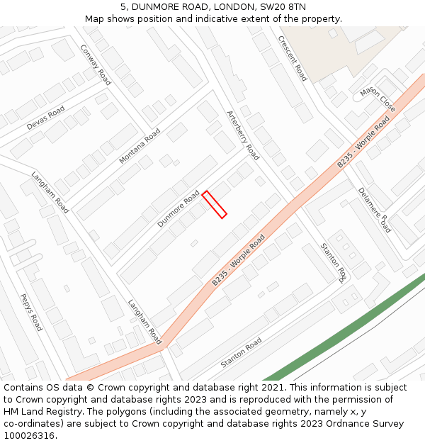 5, DUNMORE ROAD, LONDON, SW20 8TN: Location map and indicative extent of plot