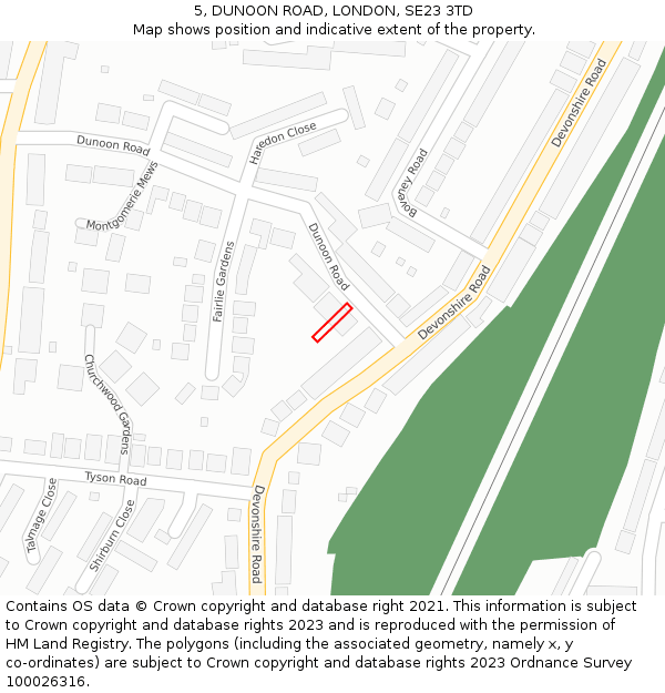 5, DUNOON ROAD, LONDON, SE23 3TD: Location map and indicative extent of plot