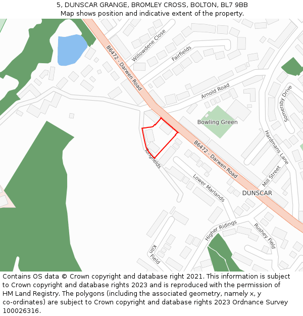 5, DUNSCAR GRANGE, BROMLEY CROSS, BOLTON, BL7 9BB: Location map and indicative extent of plot