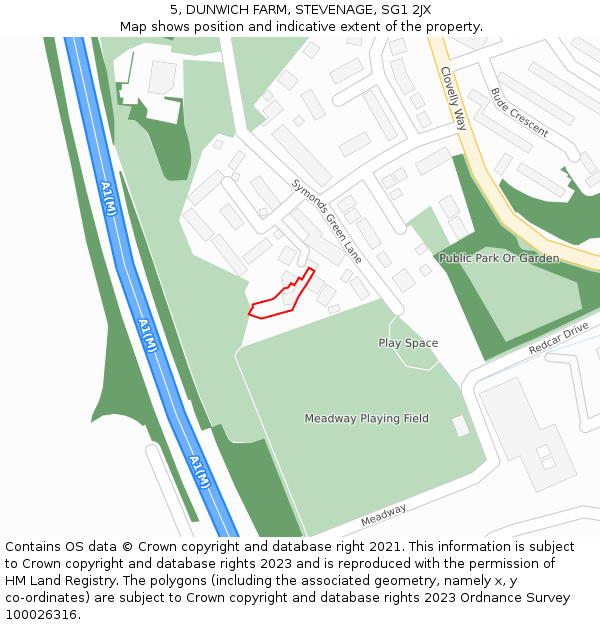 5, DUNWICH FARM, STEVENAGE, SG1 2JX: Location map and indicative extent of plot