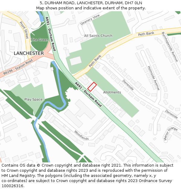 5, DURHAM ROAD, LANCHESTER, DURHAM, DH7 0LN: Location map and indicative extent of plot