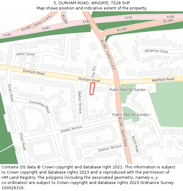 5, DURHAM ROAD, WINGATE, TS28 5HP: Location map and indicative extent of plot