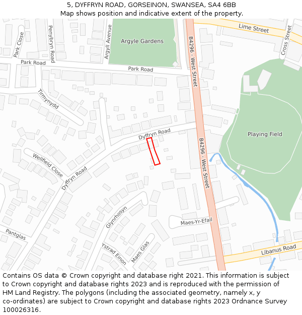 5, DYFFRYN ROAD, GORSEINON, SWANSEA, SA4 6BB: Location map and indicative extent of plot