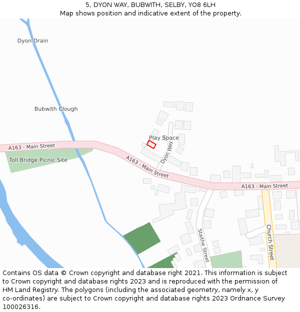 5, DYON WAY, BUBWITH, SELBY, YO8 6LH: Location map and indicative extent of plot