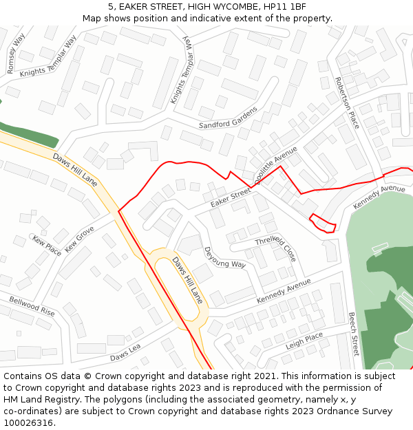 5, EAKER STREET, HIGH WYCOMBE, HP11 1BF: Location map and indicative extent of plot