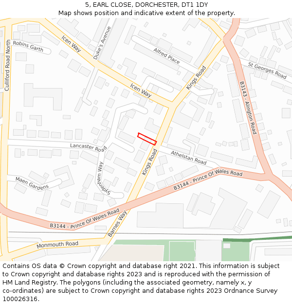 5, EARL CLOSE, DORCHESTER, DT1 1DY: Location map and indicative extent of plot