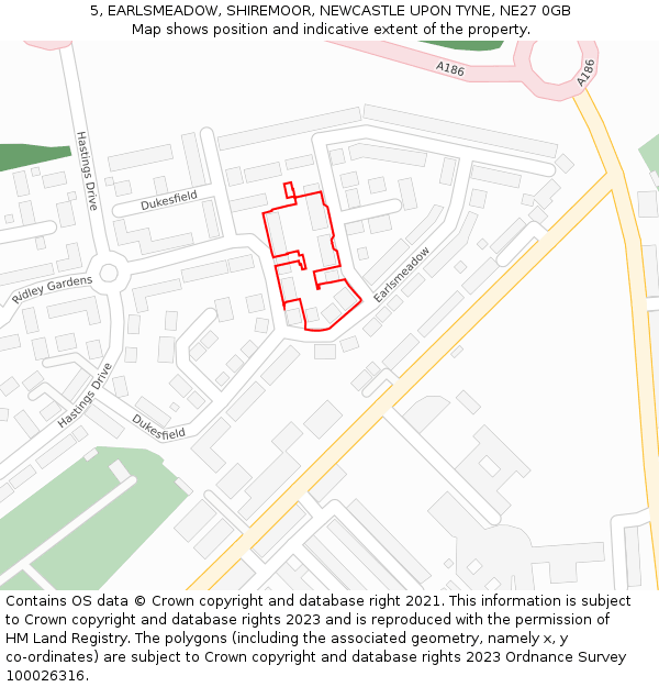 5, EARLSMEADOW, SHIREMOOR, NEWCASTLE UPON TYNE, NE27 0GB: Location map and indicative extent of plot