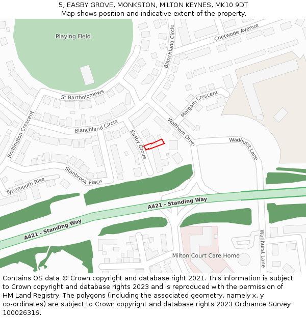5, EASBY GROVE, MONKSTON, MILTON KEYNES, MK10 9DT: Location map and indicative extent of plot