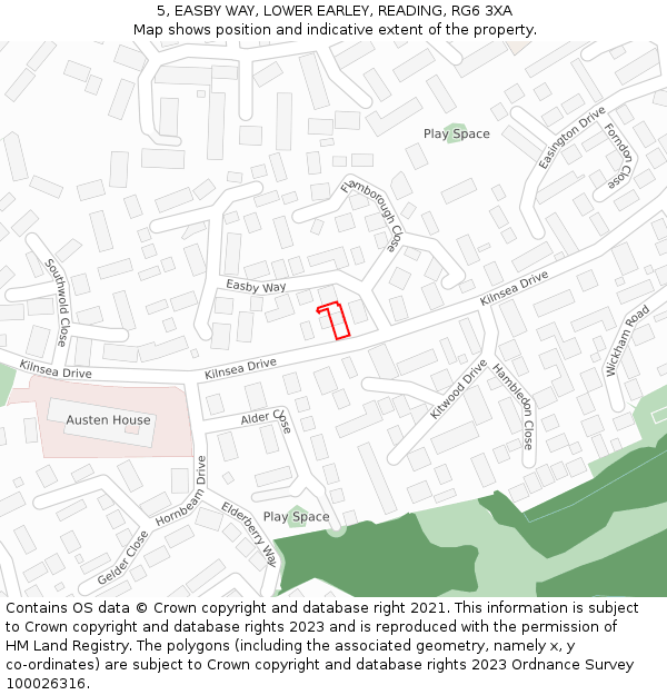 5, EASBY WAY, LOWER EARLEY, READING, RG6 3XA: Location map and indicative extent of plot