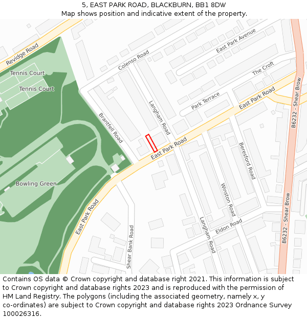 5, EAST PARK ROAD, BLACKBURN, BB1 8DW: Location map and indicative extent of plot