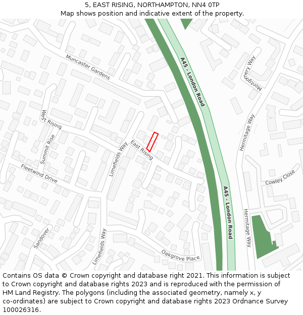 5, EAST RISING, NORTHAMPTON, NN4 0TP: Location map and indicative extent of plot