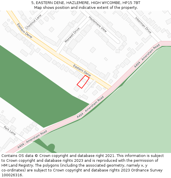 5, EASTERN DENE, HAZLEMERE, HIGH WYCOMBE, HP15 7BT: Location map and indicative extent of plot